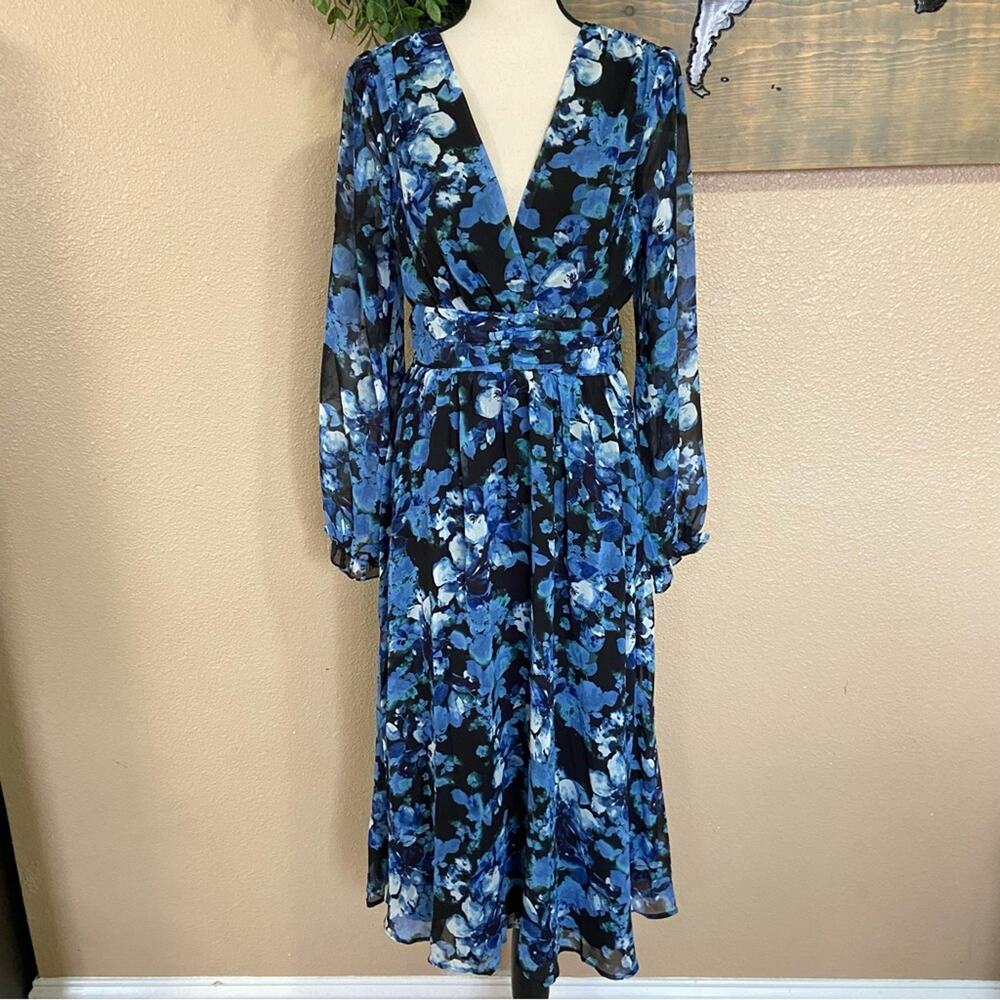 NWOT Lulus Impressive Charm Black Multi Floral Print Long Sleeve Midi Dr… - Picture 5 of 9